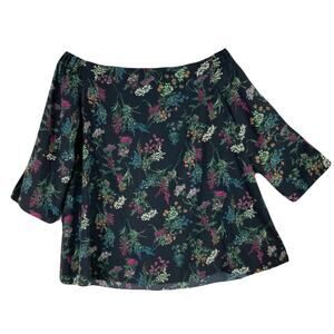 nwot HOBBS London Blouse 10 Floral Black Pink Green Off-Shoulder 3/4Sleeve Slit
